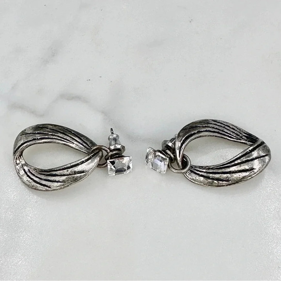 Huge Rhinestones Chunky Necklace Set Matching Earrings Antique Silver-to… - Picture 5 of 10